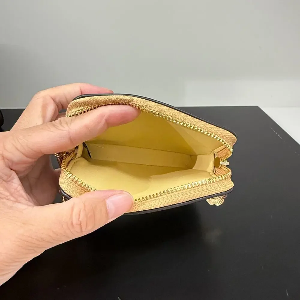 Coach Zip Card Case In Signature Leather With Charm CFI28 Gold/Light Lemon